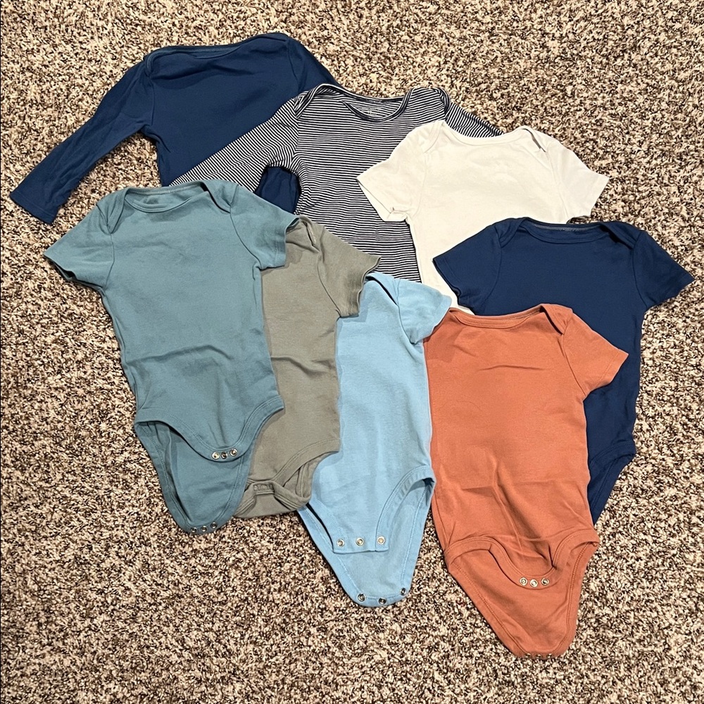 Cloud Island 12M 12 MONTHS Lot of 8 Blue Orange Green Bodysuit Onesies Sets